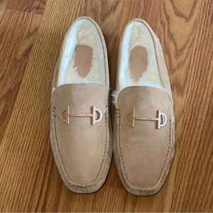 COLE HAAN Tully Tan Suede Driving Moc/Slipper w/Fur Lining